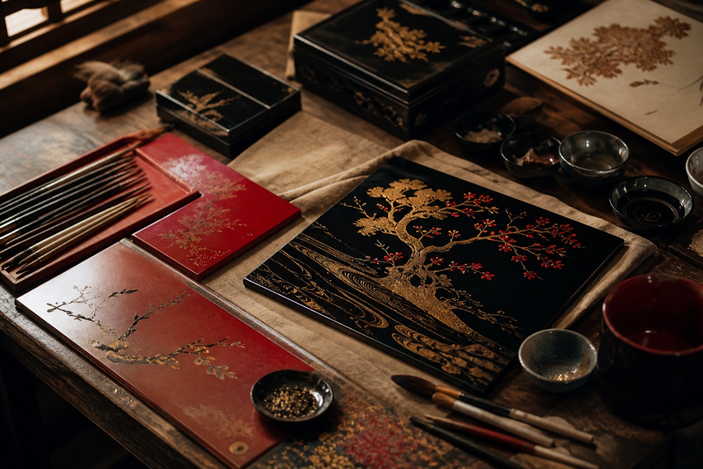 Contexto e design — imagem editorial exclusiva relacionada a Maki-e nas canetas Montblanc: camadas de laca e narrativa japonesa