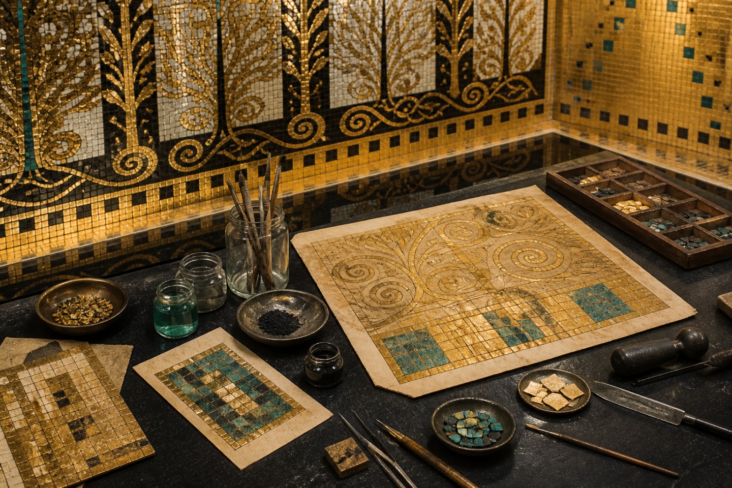 Contexto e design — imagem editorial exclusiva relacionada a Masters of Art Gustav Klimt: ouro, ornamento e Secessão Vienense