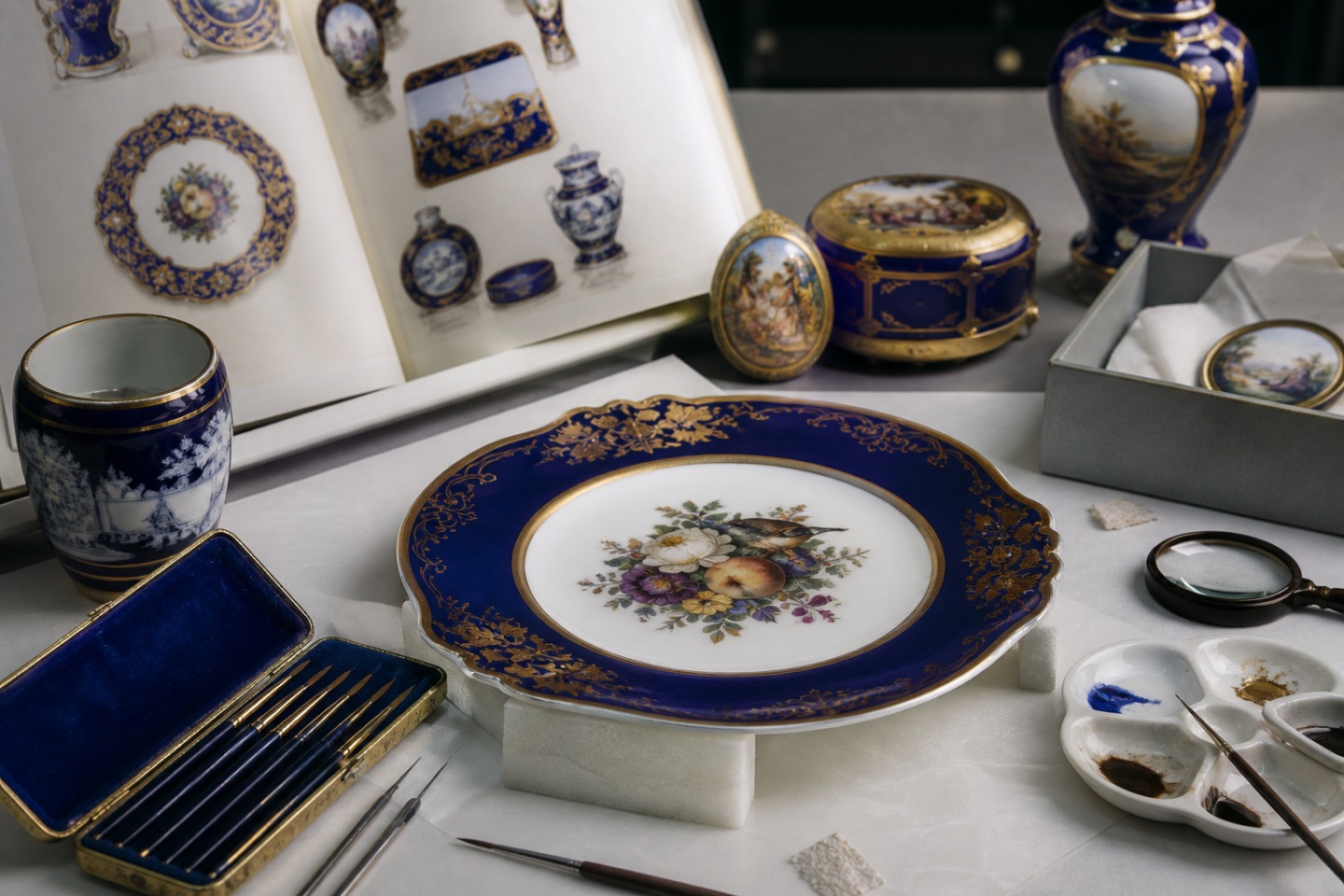 Pesquisa e conservação — imagem editorial exclusiva relacionada a Annual Edition Montblanc: porcelana Meissen e pintura em miniatura