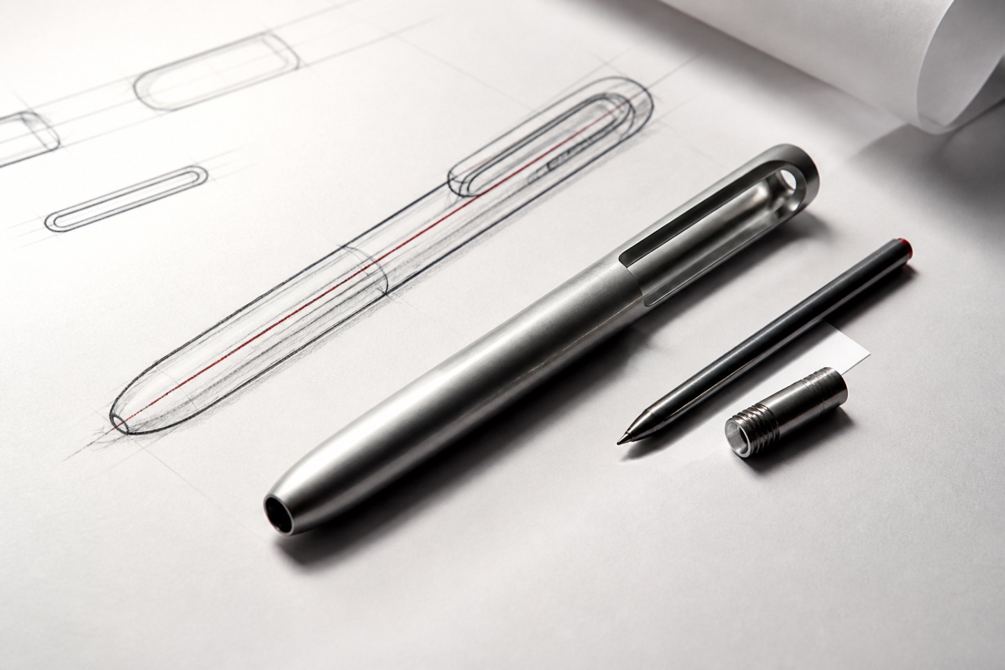 Uma silhueta contínua — imagem editorial exclusiva relacionada a Montblanc M: o encontro da marca com Marc Newson
