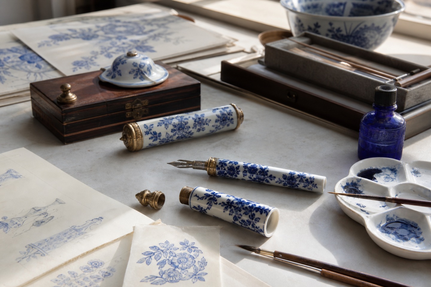 Contexto e design — imagem editorial exclusiva relacionada a Porcelana Meissen em canetas Montblanc: beleza e fragilidade