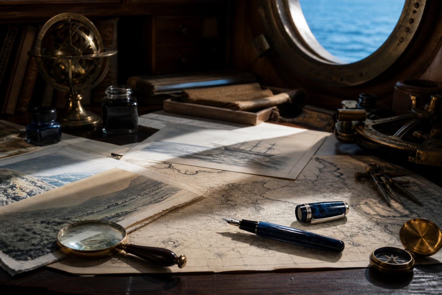 Pesquisa e conservação — imagem editorial exclusiva relacionada a Writers Edition Robert Louis Stevenson: aventura e mar em uma caneta